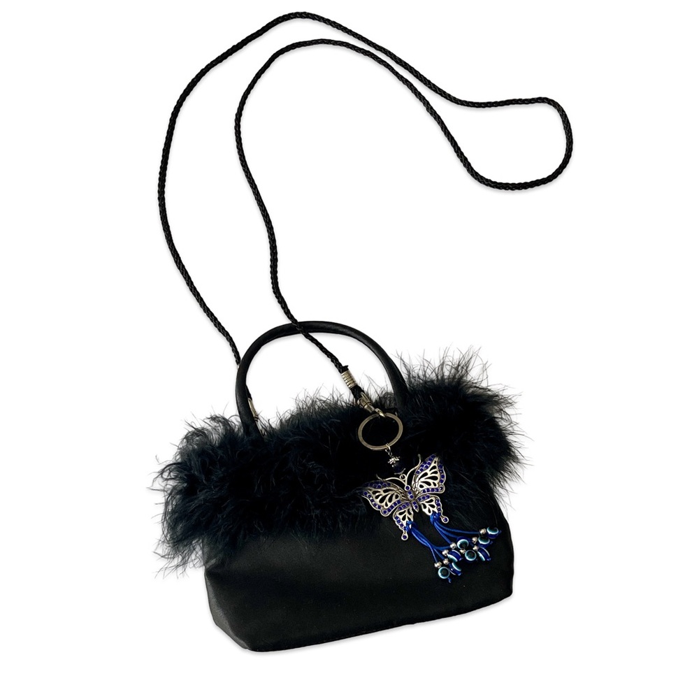 Stylish Black Mini Bag with Butterfly Charm Detachable Strap